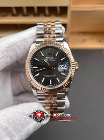 Reloj Rolex Datejust 36mm Everose Gold Grey Dial Super Clone Ref M126231 0013 (1)