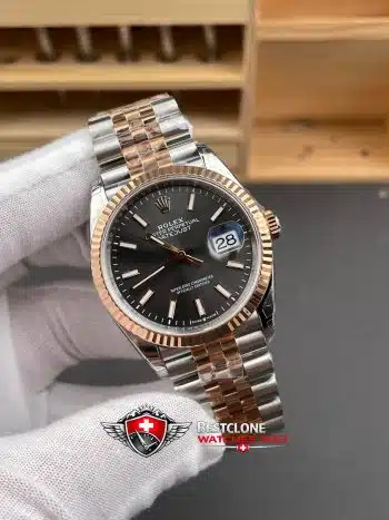 Rolex Datejust 36mm Everose Gold Grey Dial Super Clone Watch Ref M126231 0013 (2)