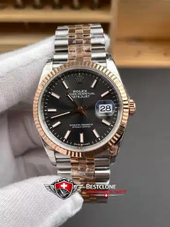 Rolex Datejust 36mm Everose Gold Grey Dial Super Clone Watch Ref M126231 0013 (3)