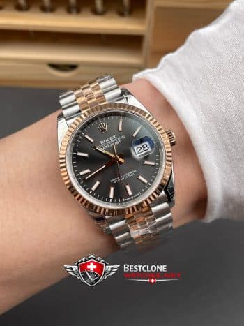 Reloj Rolex Datejust 36mm Everose Gold Grey Dial Super Clone Ref M126231 0013 (9)