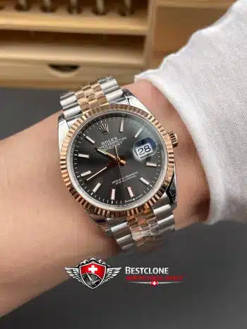 Rolex Datejust 36mm Everose Gold Grey Dial Super Clone Watch Ref M126231 0013 (9)