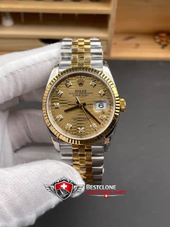Rolex Datejust 36mm Ref M126233 0045 Champagne Diamond Dial Two Tone Super Clone Watch (1)