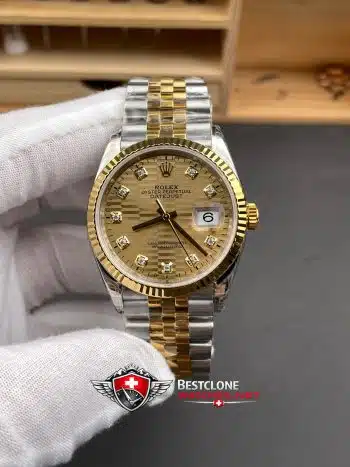 Rolex Datejust 36mm Ref M126233 0045 Champagne Diamond Dial Two Tone Super Clone Watch (1)