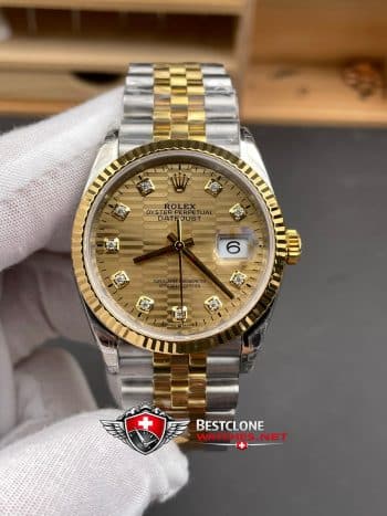 Rolex Datejust 36mm Ref M126233 0045 Champagne Diamond Dial Two Tone Super Clone Watch (3)