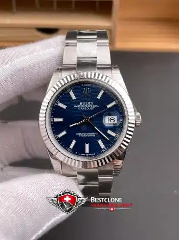 Rolex Datejust 41 Blue Wave Dial Super Clone Watch 126334 Fluted Bezel Oyster Bracelet (1)