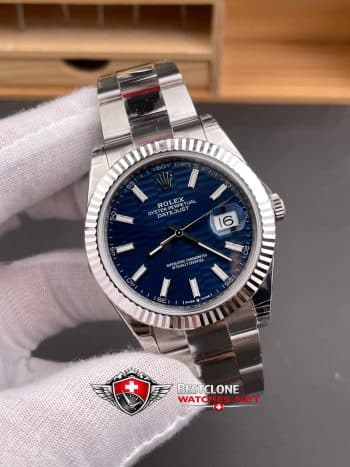 Rolex Datejust 41 Blue Wave Dial Super Clone Watch 126334 Fluted Bezel Oyster Bracelet (2)