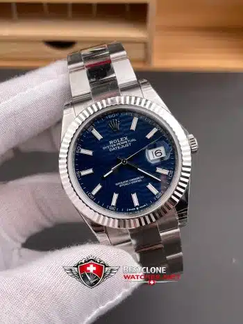 Rolex Datejust 41 Blue Wave Dial Super Clone Watch 126334 Fluted Bezel Oyster Bracelet (2)