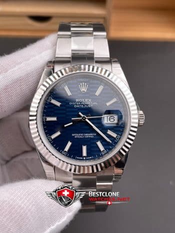 Rolex Datejust 41 Blue Wave Dial Super Clone Watch 126334 Fluted Bezel Oyster Bracelet (3)