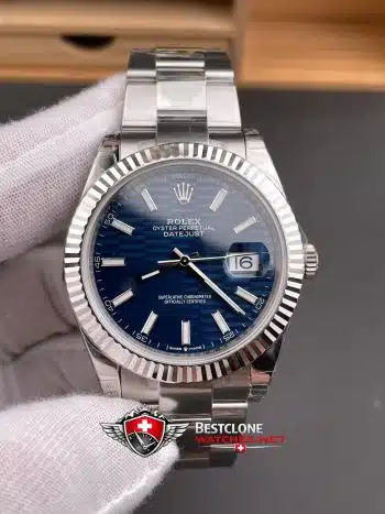 Rolex Datejust 41 Blue Wave Dial Super Clone Watch 126334 Fluted Bezel Oyster Bracelet (3)