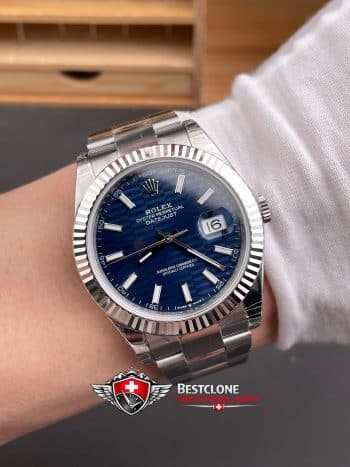 Rolex Datejust 41 Blue Wave Dial Super Clone Watch 126334 Fluted Bezel Oyster Bracelet (9)