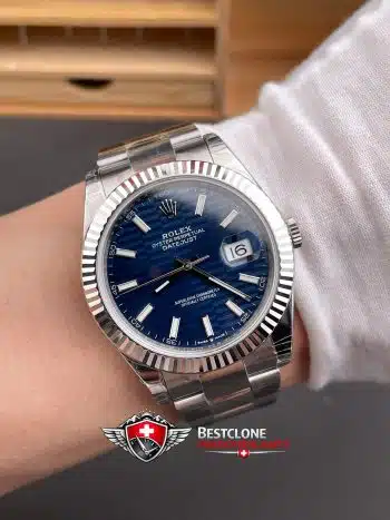 Rolex Datejust 41 Blue Wave Dial Super Clone Watch 126334 Fluted Bezel Oyster Bracelet (9)