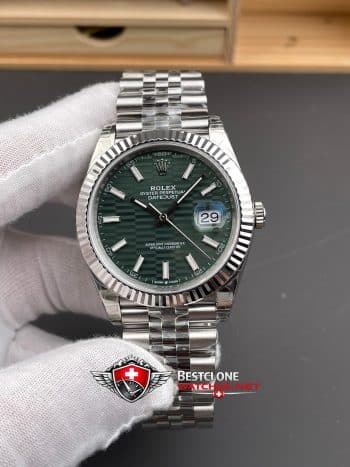 Reloj Rolex Datejust 41 Green Wave Dial Super Clone 126334 Jubilee Bisel estriado (6)