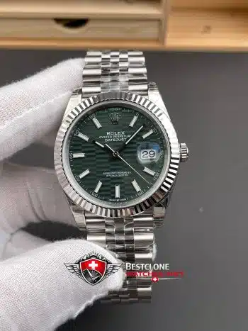Reloj Rolex Datejust 41 Green Wave Dial Super Clone 126334 Jubilee Bisel estriado (6)