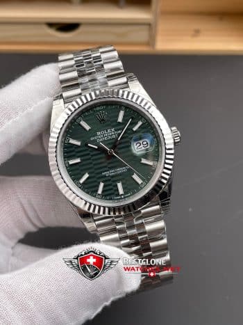 Rolex Datejust 41 Green Wave Dial Super Clone Watch 126334 Jubilee Fluted Bezel (7)