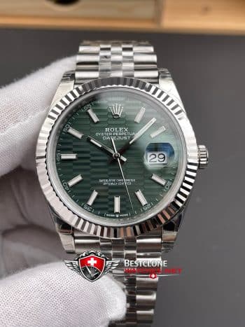 Rolex Datejust 41 Green Wave Dial Super Clone Watch 126334 Jubilee Fluted Bezel (8)