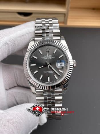 Rolex Datejust 41 Grey Dial Super Clone Watch 126334 Jubilee Bracelet Fluted Bezel (1)