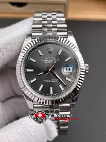 Rolex Datejust 41 Grey Dial Super Clone Watch 126334 Jubilee Bracelet Fluted Bezel (3)