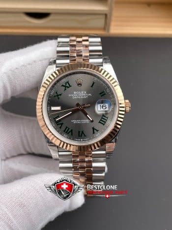Rolex Datejust 41 Wimbledon Dial Rose Gold Two Tone Super Clone Watch 126331 Jubilee (1)