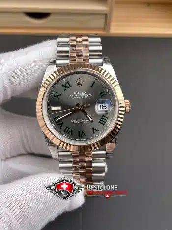Rolex Datejust 41 Wimbledon Dial Rose Gold Two Tone Super Clone Watch 126331 Jubilee (1)