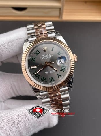 Rolex Datejust 41 Wimbledon Dial Rose Gold Two Tone Super Clone Watch 126331 Jubilee (2)