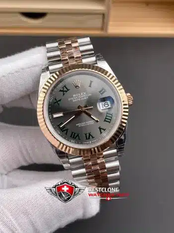 Rolex Datejust 41 Wimbledon Dial Rose Gold Two Tone Super Clone Watch 126331 Jubilee (2)