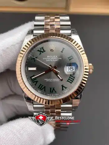 Rolex Datejust 41 Wimbledon Dial Rose Gold Two Tone Super Clone Watch 126331 Jubilee (3)