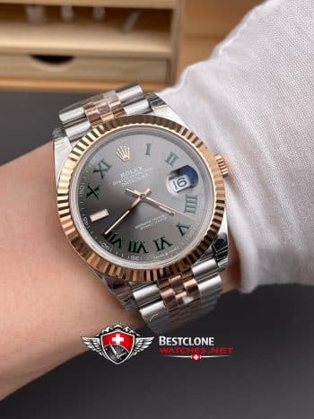 Rolex Datejust 41 Wimbledon Dial Rose Gold Two Tone Super Clone Watch 126331 Jubilee (9)