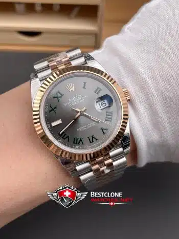 Rolex Datejust 41 Wimbledon Dial Rose Gold Two Tone Super Clone Watch 126331 Jubilee (9)