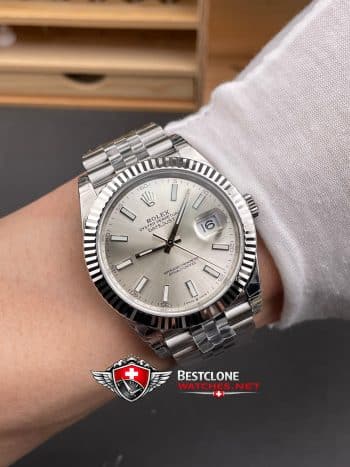 Rolex Datejust 41mm Ref M126334 3235 Silver Dial Super Clone Watch (9)