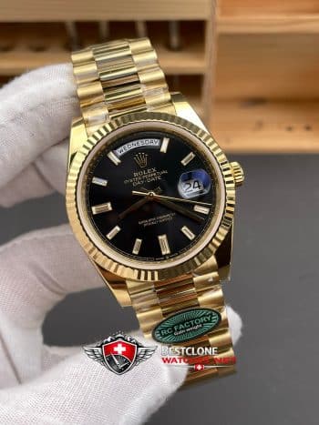 Rolex Day Date 40 Yellow Gold Black Dial Ref 228238 0004 Super Clone Watch (2)