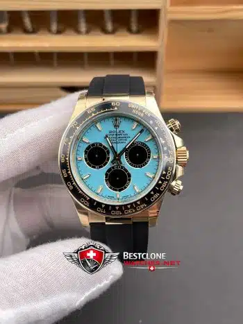 Reloj Rolex Daytona Tiffany Esfera Azul Correa de Caucho Oro Everose 40mm Ref M126518LN 0014 Super Clone (1)