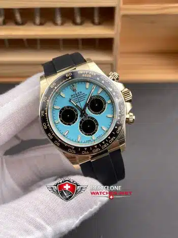 Rolex Daytona Tiffany Blue Dial Everose Gold Rubber Strap 40mm Ref M126518LN 0014 Super Clone Watch (2)