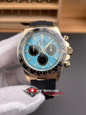 Rolex Daytona Tiffany Blue Dial Everose Gold Rubber Strap 40mm Ref M126518LN 0014 Super Clone Watch (3)