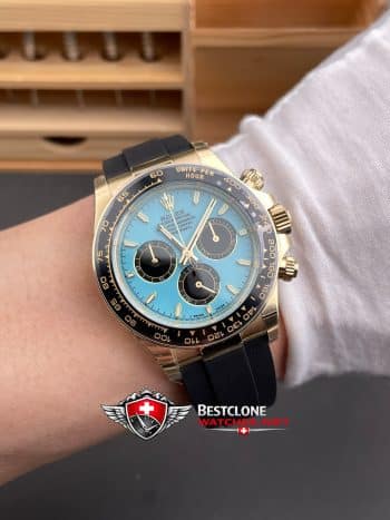 Reloj Rolex Daytona Tiffany Esfera Azul Correa de Caucho Oro Everose 40mm Ref M126518LN 0014 Super Clone (9)