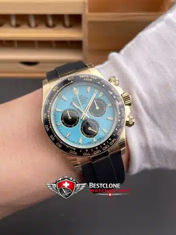 Reloj Rolex Daytona Tiffany Esfera Azul Correa de Caucho Oro Everose 40mm Ref M126518LN 0014 Super Clone (9)