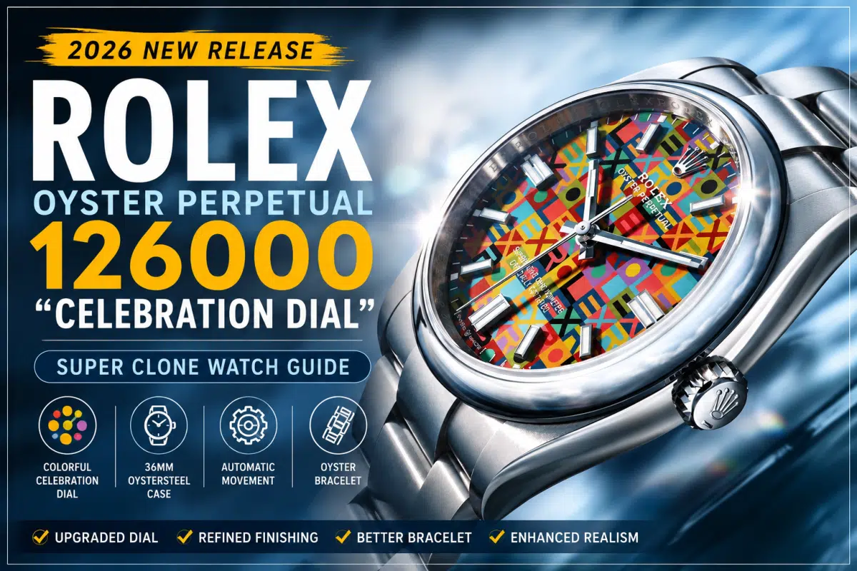 Rolex Oyster Perpetual 126000 Celebration Dial Super Clone Watch with colorful lacquer dial and Oyster bracelet